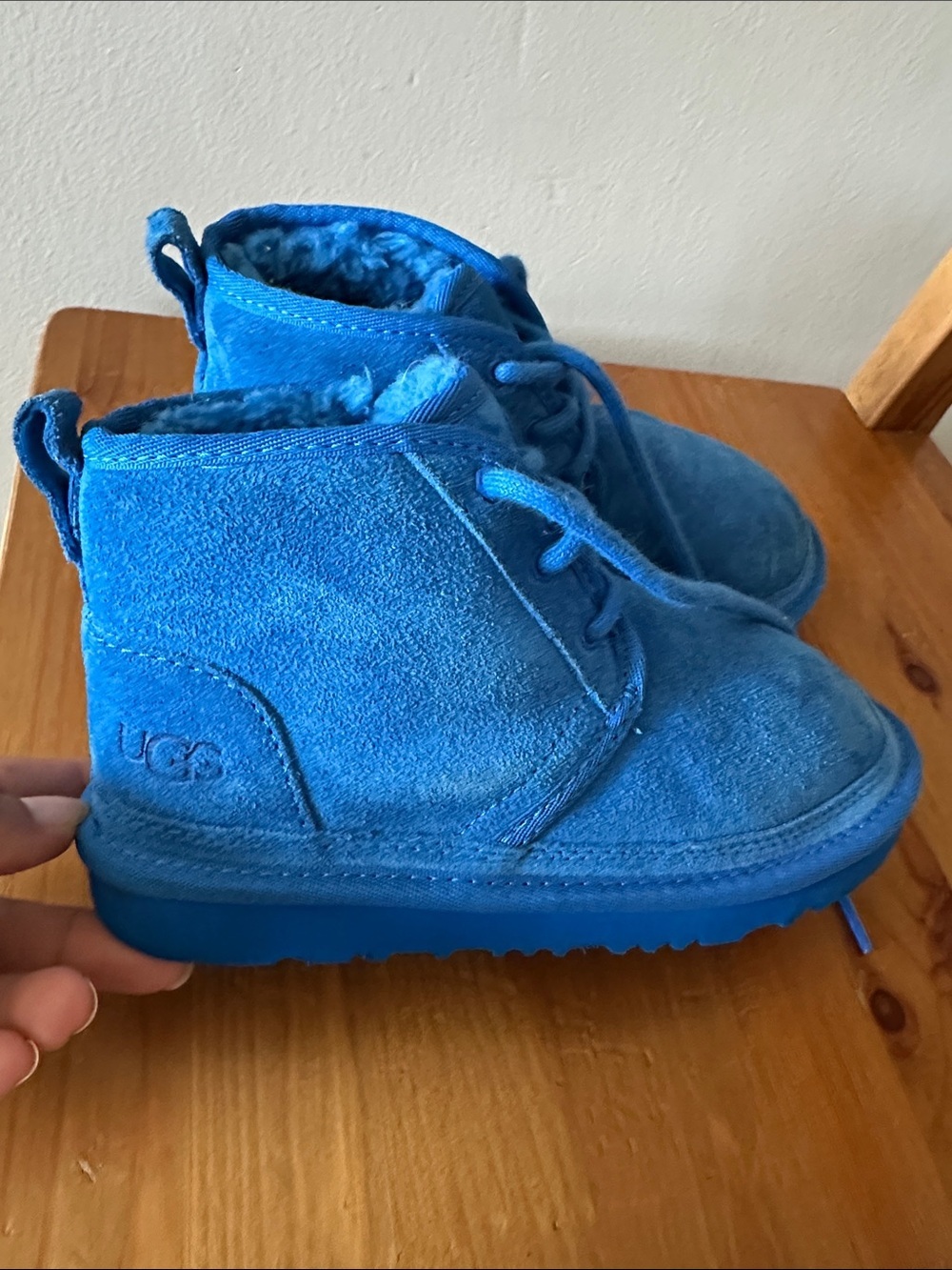 UGG Kids Blue Suede Lace-Up Bootie